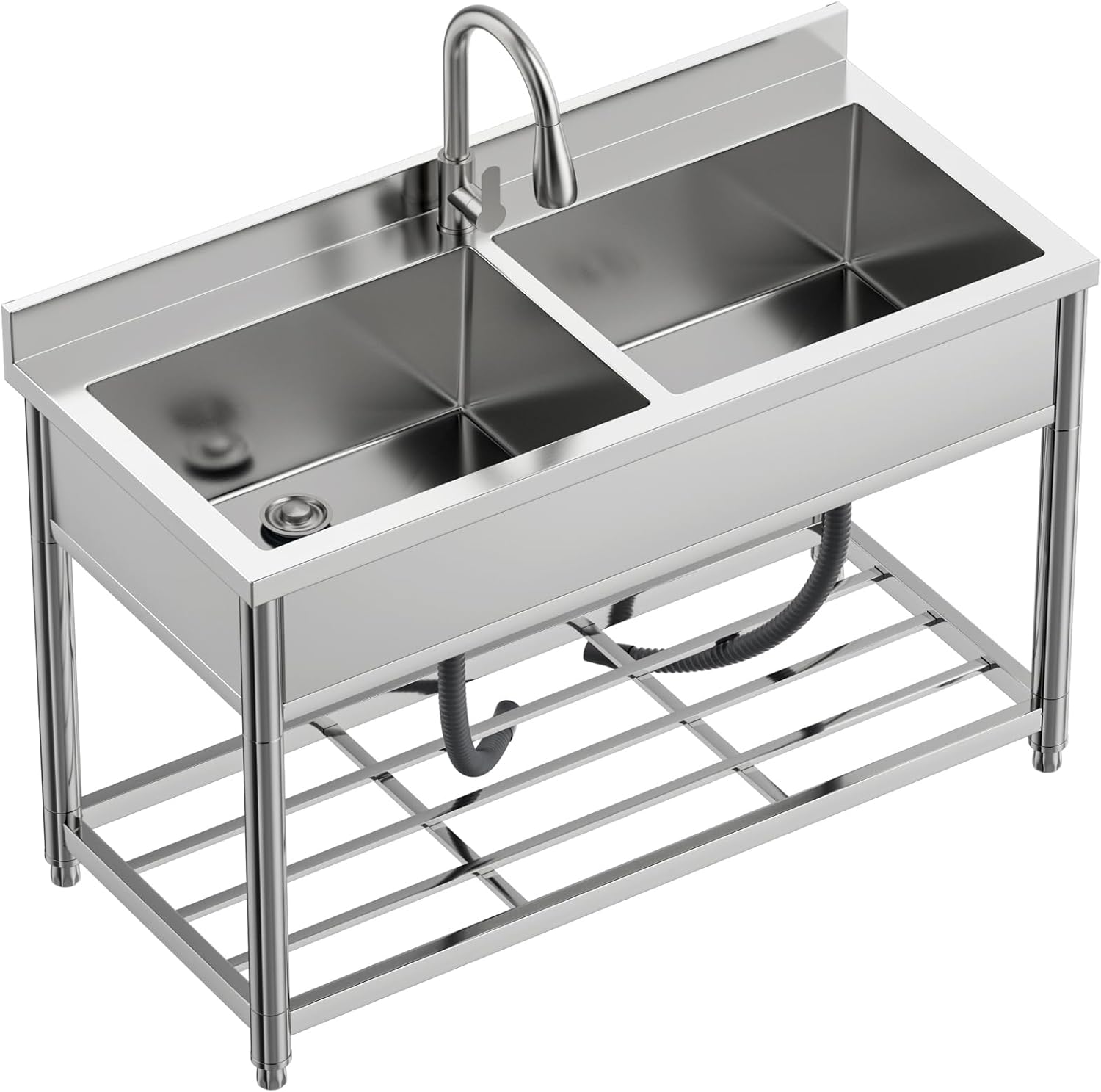 Garvee Freestanding Stainless Steel Utility Sink with Single Bowl for Kitchen, Garage and Laundry