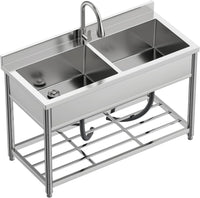 Garvee Freestanding Stainless Steel Utility Sink with Single Bowl for Kitchen, Garage and Laundry