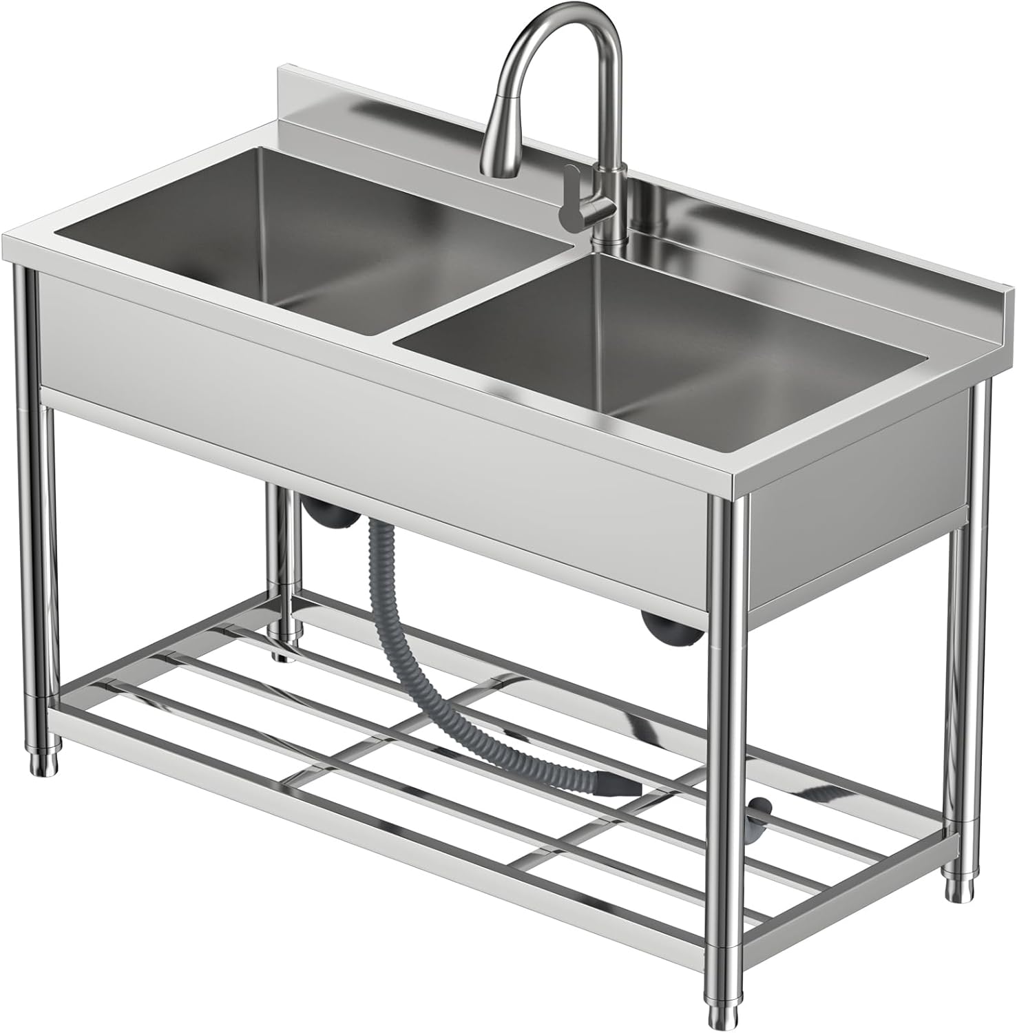 Garvee Freestanding Stainless Steel Utility Sink with Single Bowl for Kitchen, Garage and Laundry