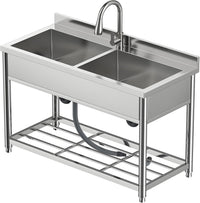 Garvee Freestanding Stainless Steel Utility Sink with Single Bowl for Kitchen, Garage and Laundry