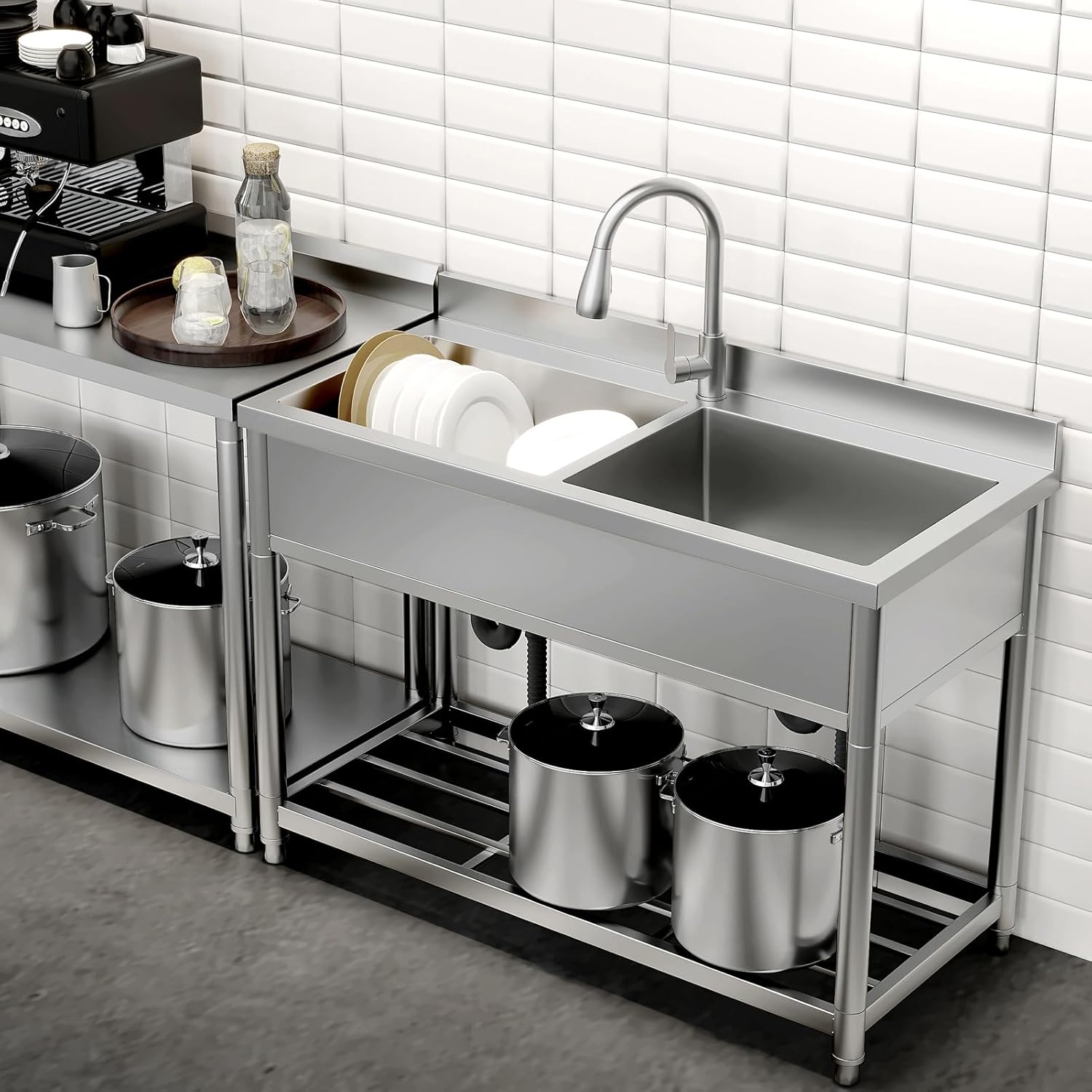 Garvee Freestanding Stainless Steel Utility Sink with Single Bowl for Kitchen, Garage and Laundry