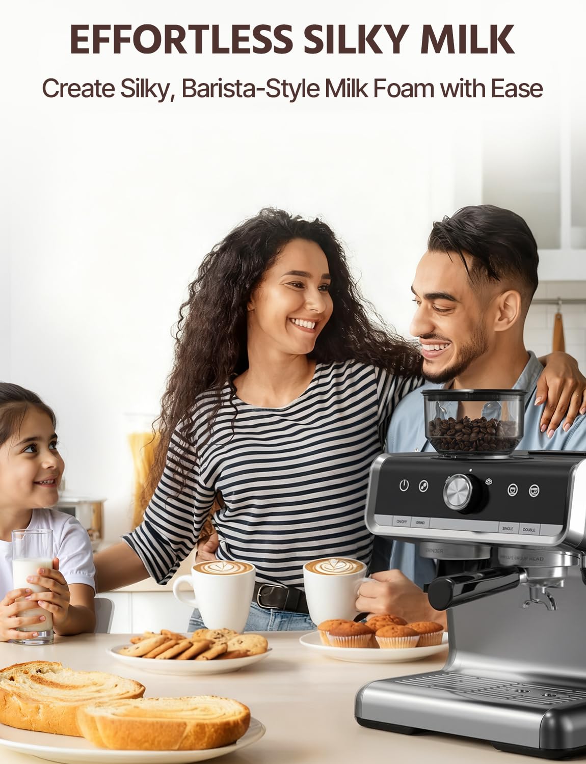 GARVEE Bean to Cup Espresso Machine Professional Coffee Maker with Integrated Grinder and Milk Frother