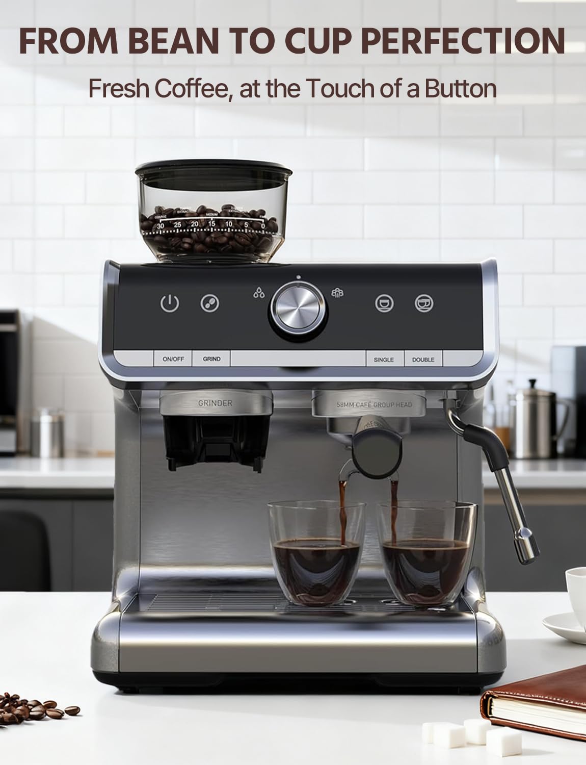 GARVEE Bean to Cup Espresso Machine Professional Coffee Maker with Integrated Grinder and Milk Frother